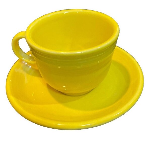 Fiestaware Sunflower Yellow Teacup Saucer Fiesta HLC USA Cup Plate Mug 2013 BBBC - Picture 1 of 5